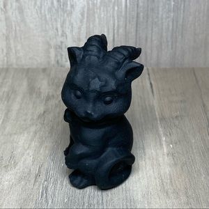 Black Obsidian Magical Cat Kitty Horns Crystal Stone Carving Figurine